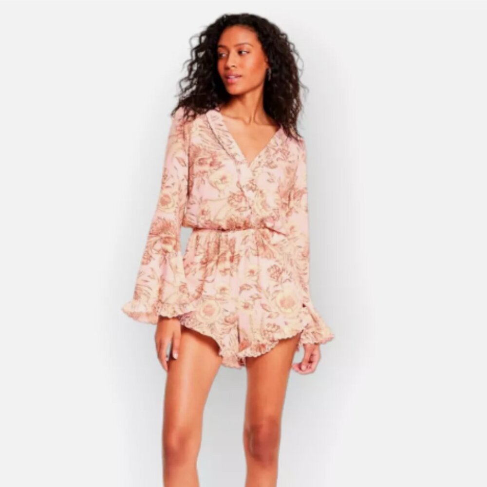 Women's Romantic Floral Print Flare Sleeve Romper - Agua Bendita x Target